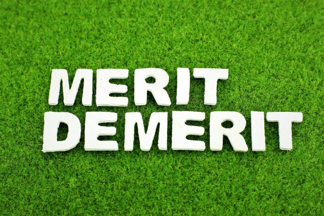 人工芝の上に書かれたMERIT、DEMERITの文字